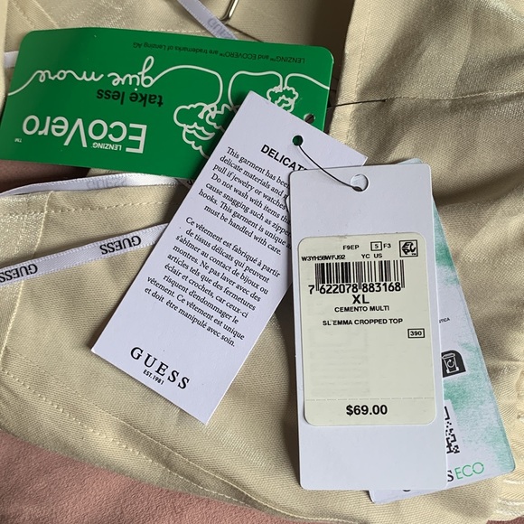 NWT GUESS ECO satin Emma cropped top size XL adjustable straps V neck cemento - Picture 12 of 13